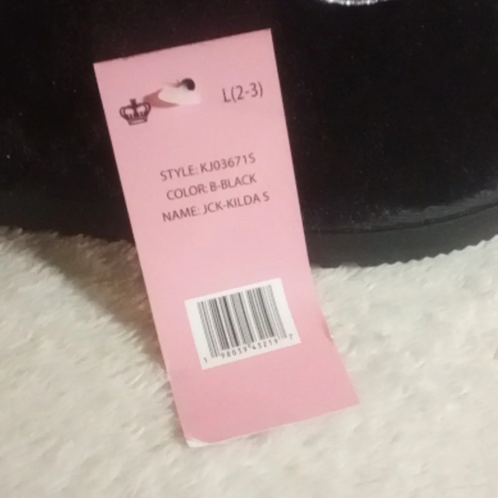 Juicy Couture Black + Silver Heart Kids Slippers Size 2-3 NWT